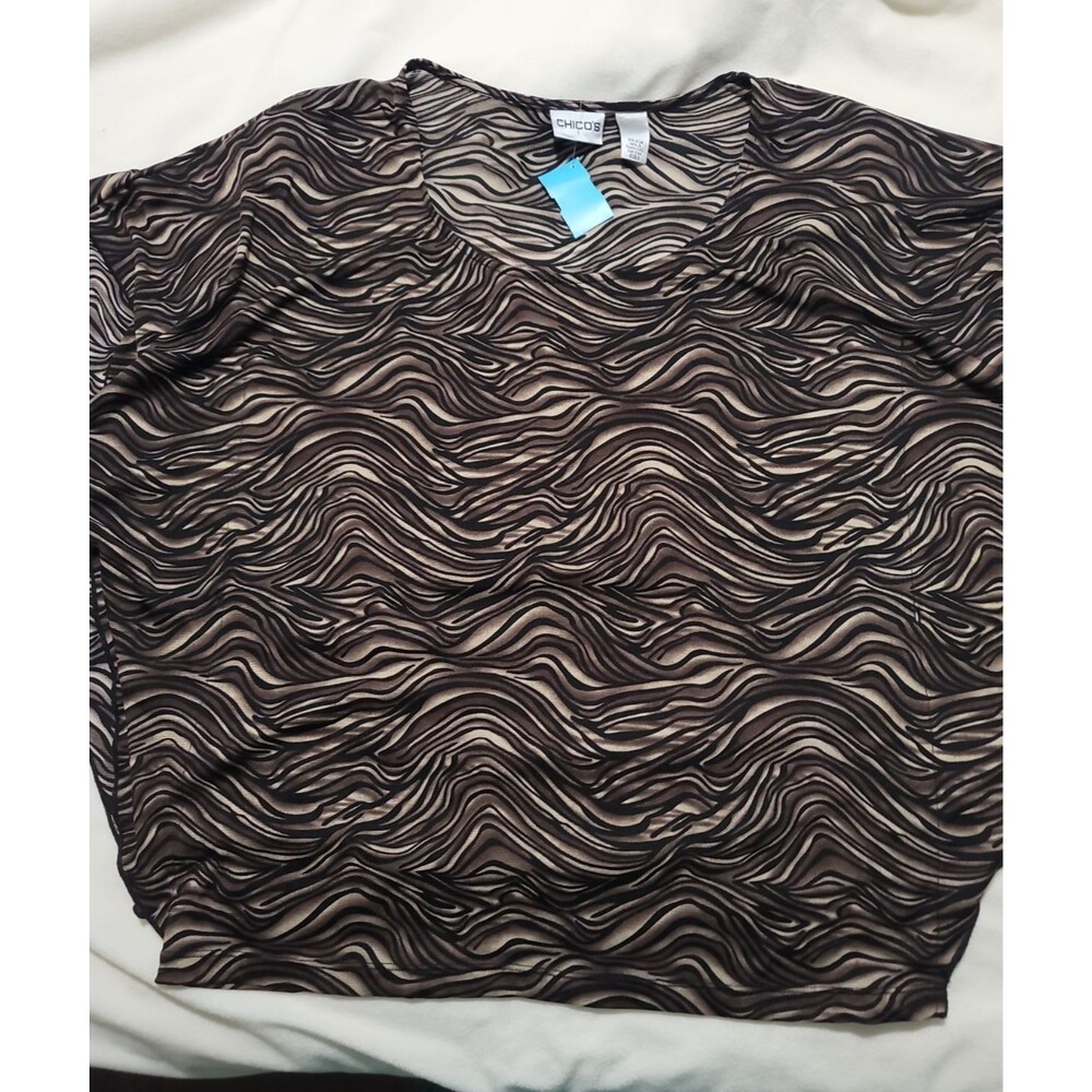 Chicoโs Sheer Zebra Print Poncho Blouse Size 0 Brown Black Overlay Relaxed fit